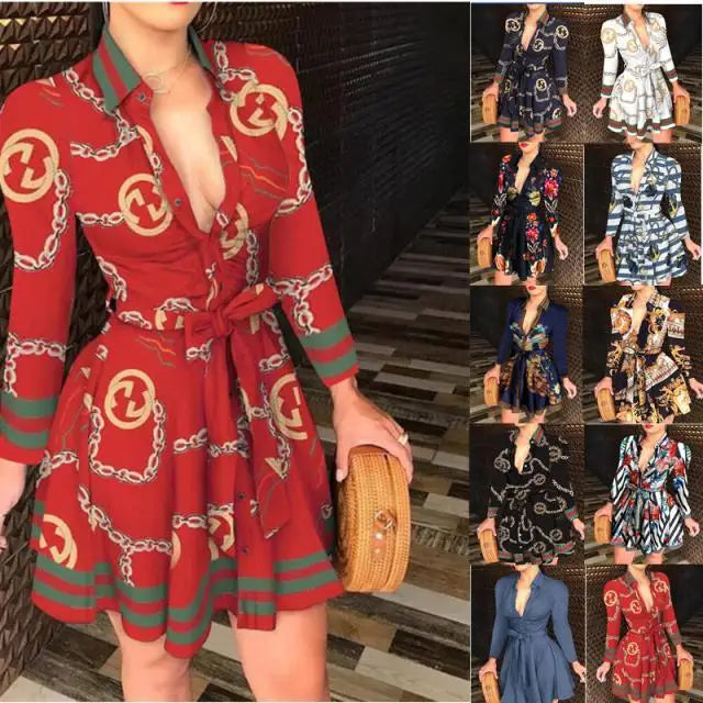 Elegant Casual Long Sleeved Dress With Buttons and Lapels