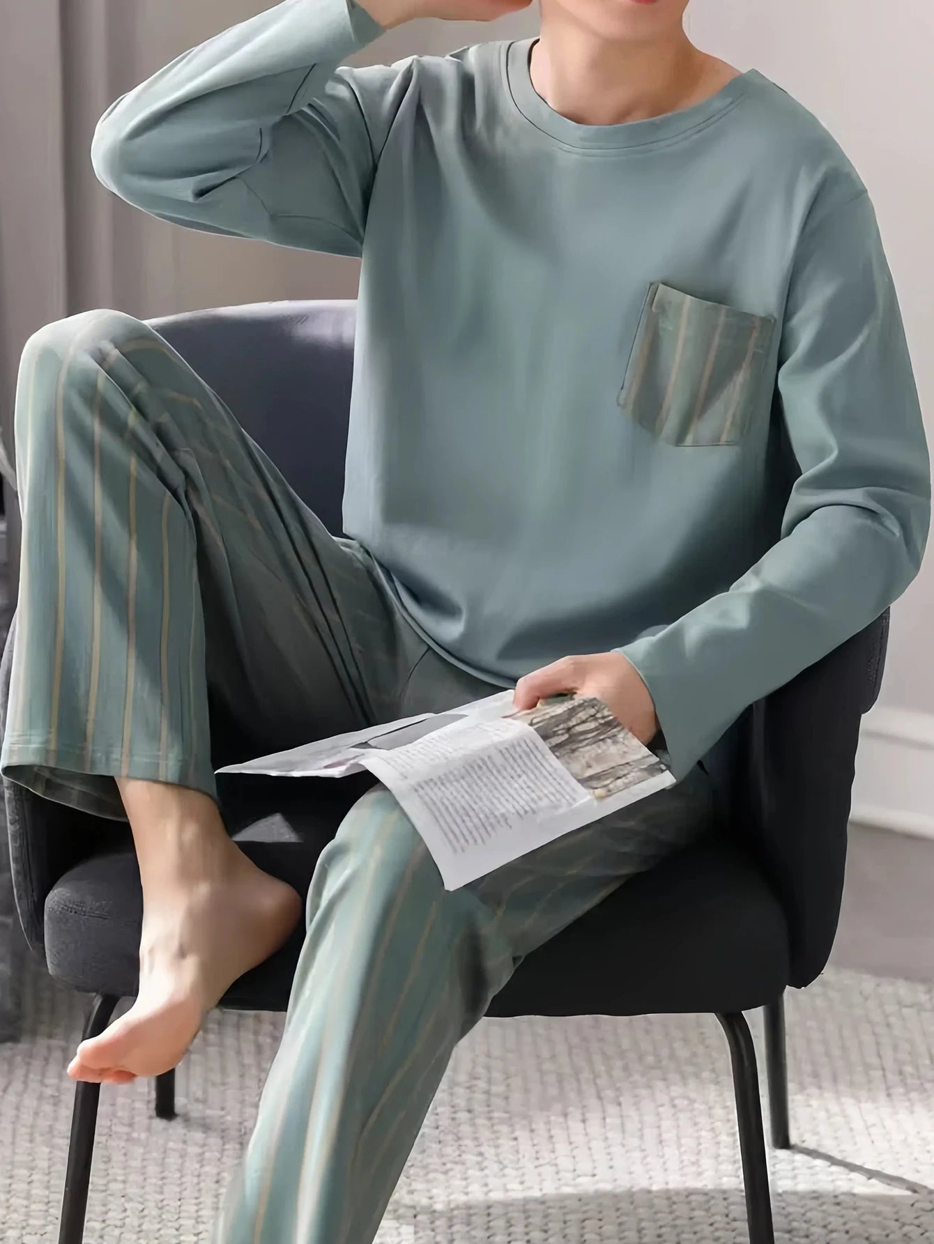 Casual Pajamas for Men, Autumn and Winter Long-Sleeved Set Loungewear