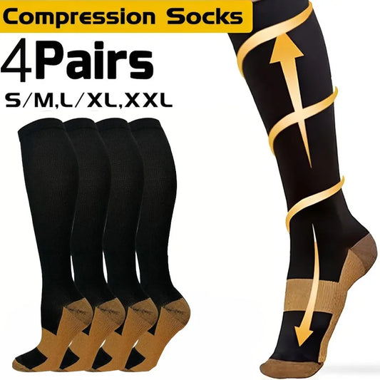 4 pairs copper compression socks Unisex for running and traveling for nurses and pregnant women mid-calf design