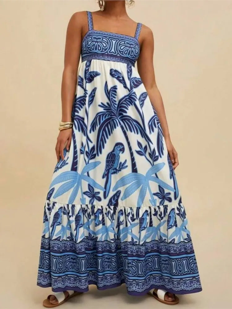 Women's Elegant Print Summer Dress Spaghetti Strap Vacation Party Dress