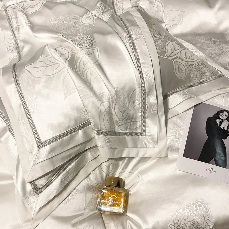Soft Satin Jacquard Cotton Bedding Set, Luxury Duvet Cover, Blue, Gold, Gray, Queen, King Bed Sheet, Pillowcases, Home Textiles
