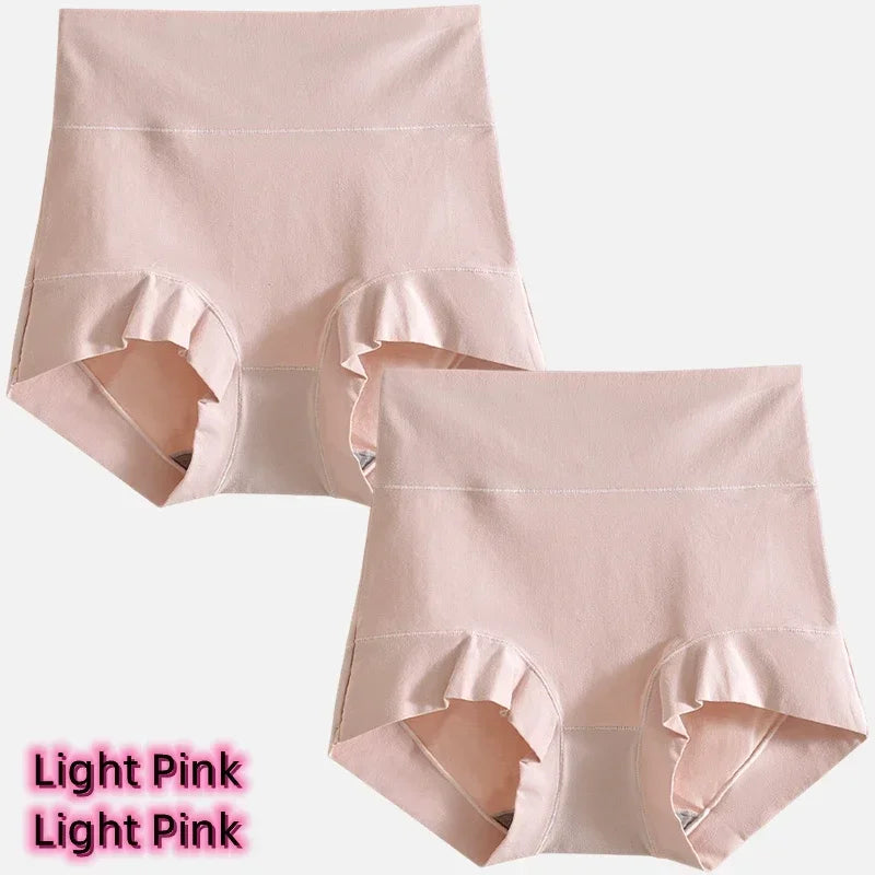 2pcs Women Cotton Panties High-Rise Tighten Abdomen Underwear Comfortable short Briefs