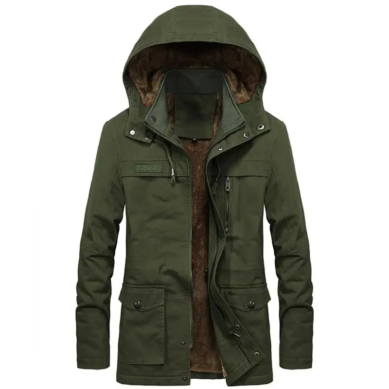 New Military Thick Warm Men Jacket Winter Parkas Casual Cotton Padded Multi-Pocket Fur Hoodie