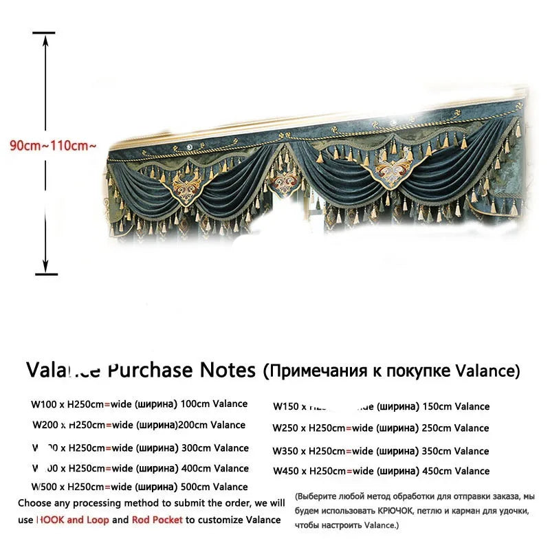 Blue Chenille European Embroidery Curtains Custom Size Retro Print Luxury Light Control for Living Room Bedroom Dining