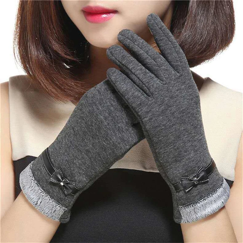Women Slim Vintage Windproof Touch Screen Suede Winter Gloves