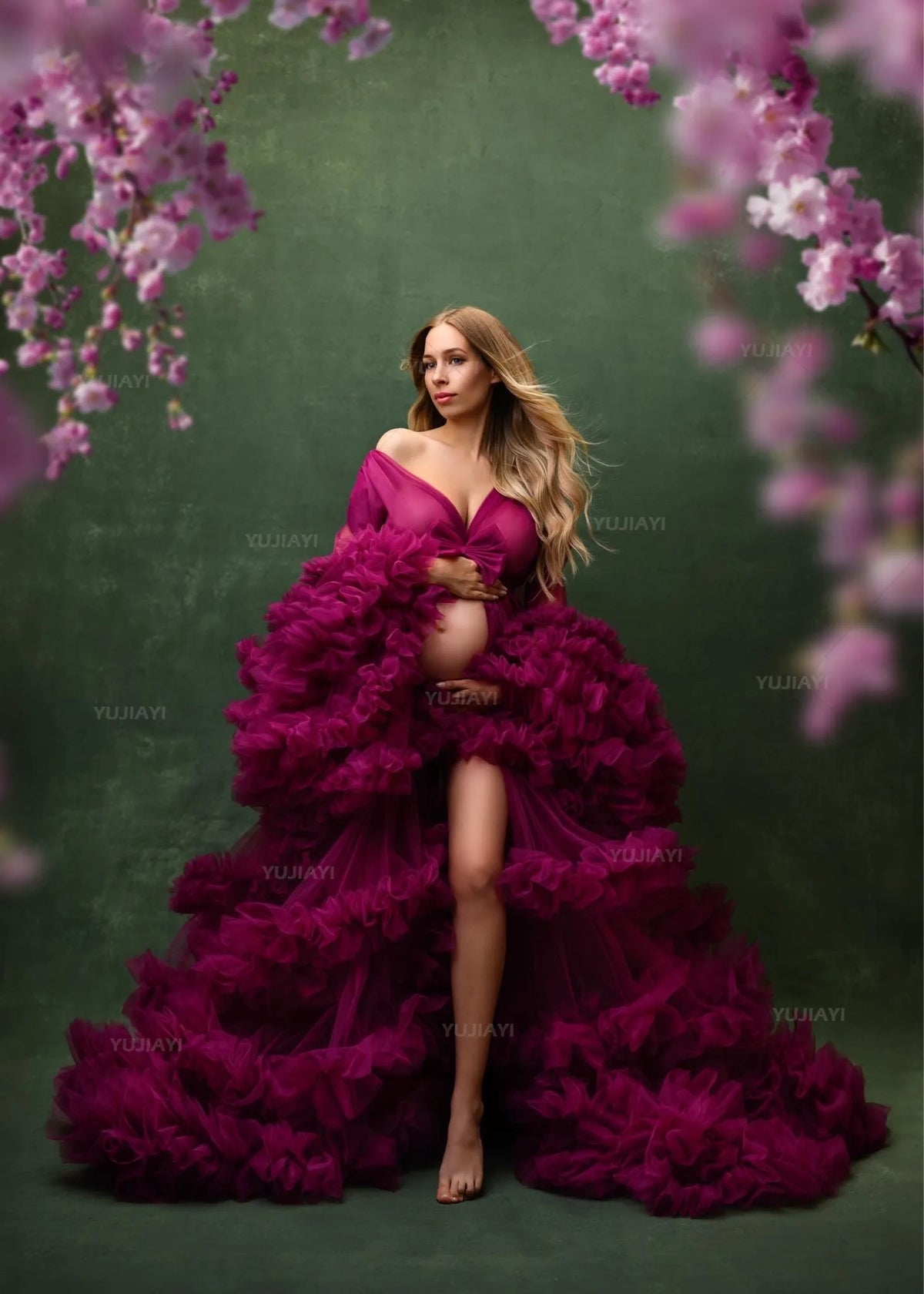 Maternity Dresses for Photoshoot Puffy Tulle Women Robe Long Sleeve Maxi Gown Wedding Anniversary Pregnancy Sleepwear Nightwear