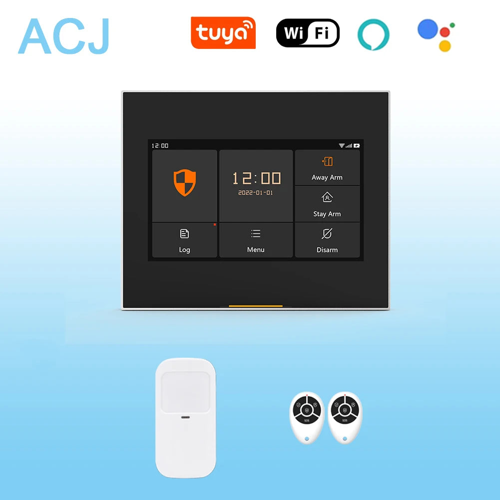 ACJ Wifi HD Smart Home Security Alarm System Kit Wireless 433MHz IR Detector Alarm Bell Door Sensor Doorbell Remote Control