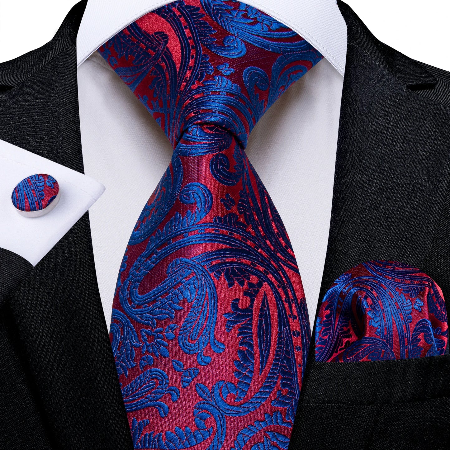 New Classic 100% Silk Men's Ties 8cm Blue Plaid Dot Striped Business Necktie Handkerchief Wedding Party Tie Set