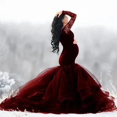 Sexy Lace Off shoulder Pregnancy Dress Photography Props Maxi Gown