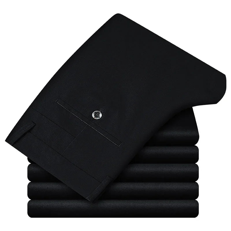 98% Cotton Casual Men's Pants Classic Straight Loose High Waist Elastic Trousers