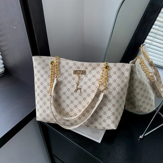 Women Soft Leather Large Capacity Tote Handbag With Hanging Accessories Shoulder Bag