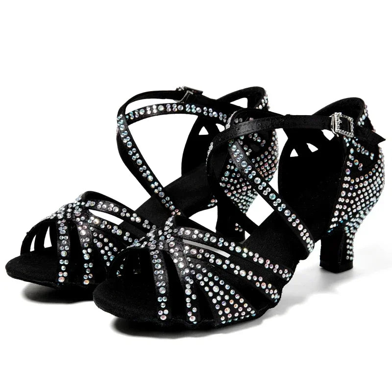 Diamond-encrusted Latin Ballroom Dance Soft Sole Shoes