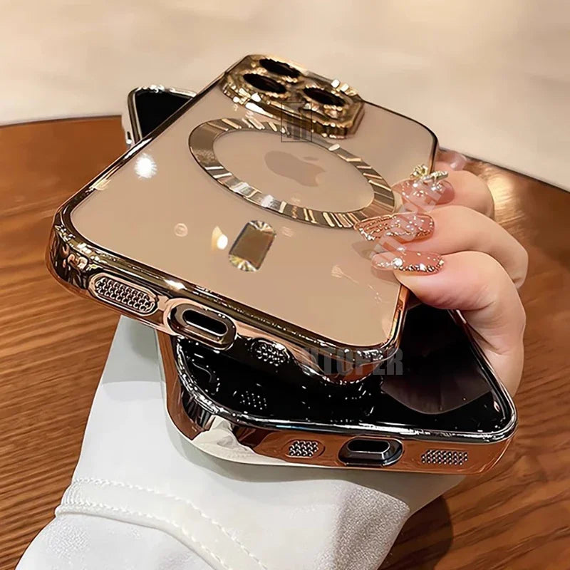 Desert Gold Case for iPhone 17 Air 16 15 14 13 12 11 Pro Max Plus, Clear Magnetic Lens Protection Soft Case
