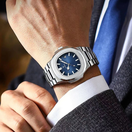 Luxury Men Watch Waterproof Clock Luminous Date Stainless Steel Square Quartz