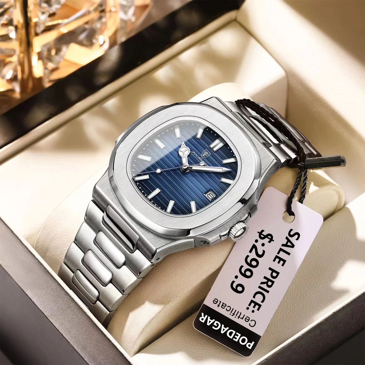 Luxury Men Watch Waterproof Clock Luminous Date Stainless Steel Square Quartz