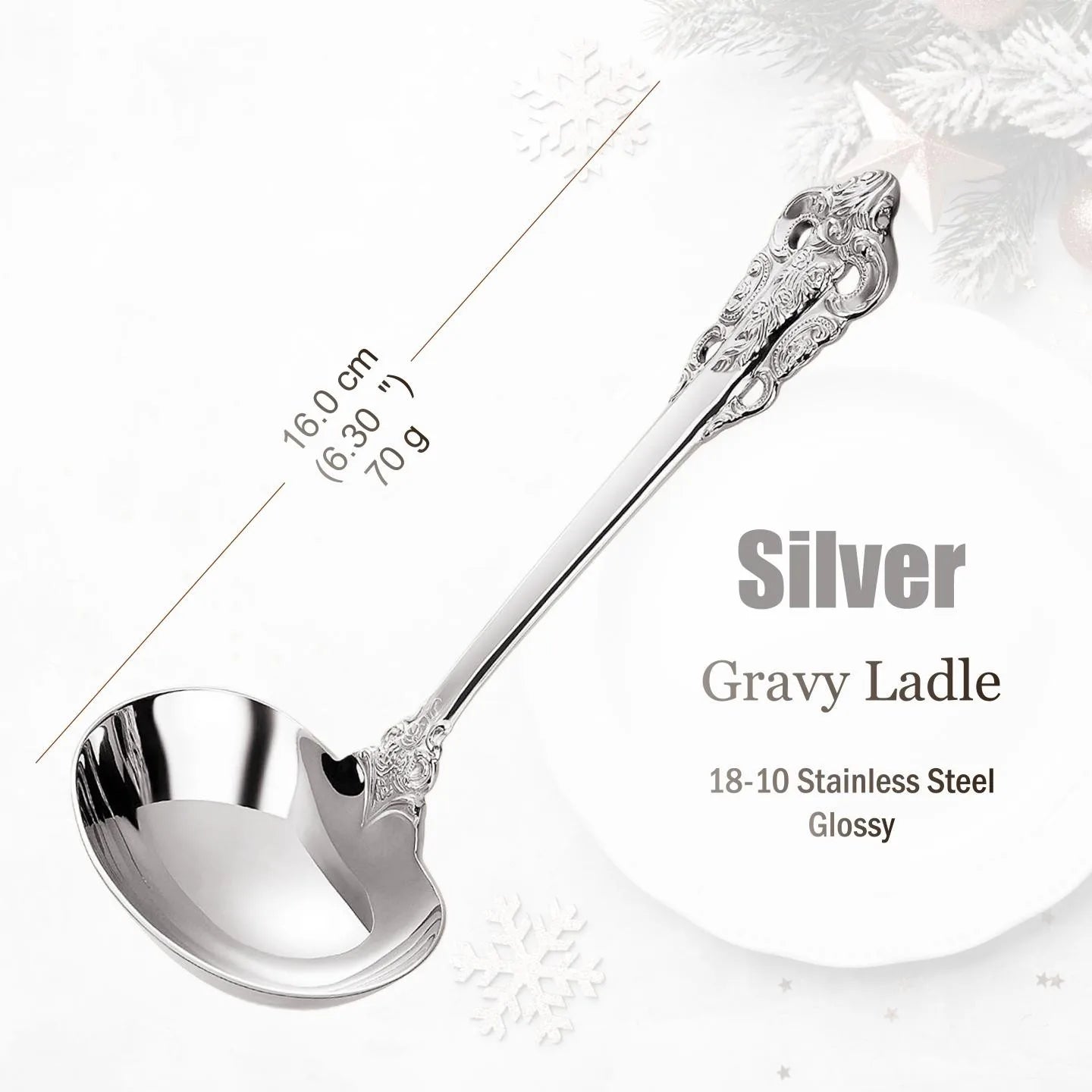 Stainless Steel Silver Flatware Set, Vintage Cutlery, Hollow Handle, Silverware for Wedding, Baroque, 18/10, Glossy Gold