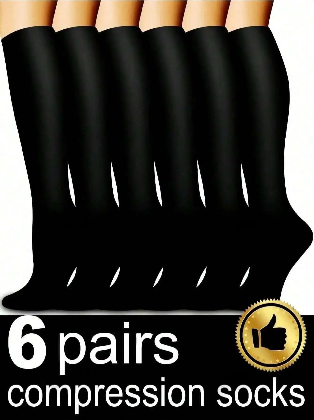 6 Pairs of Compression Socks - Unisex Knee-High Design with Soft & Lightweight Fabric, Low-Pressure Support for Nurses, Running,