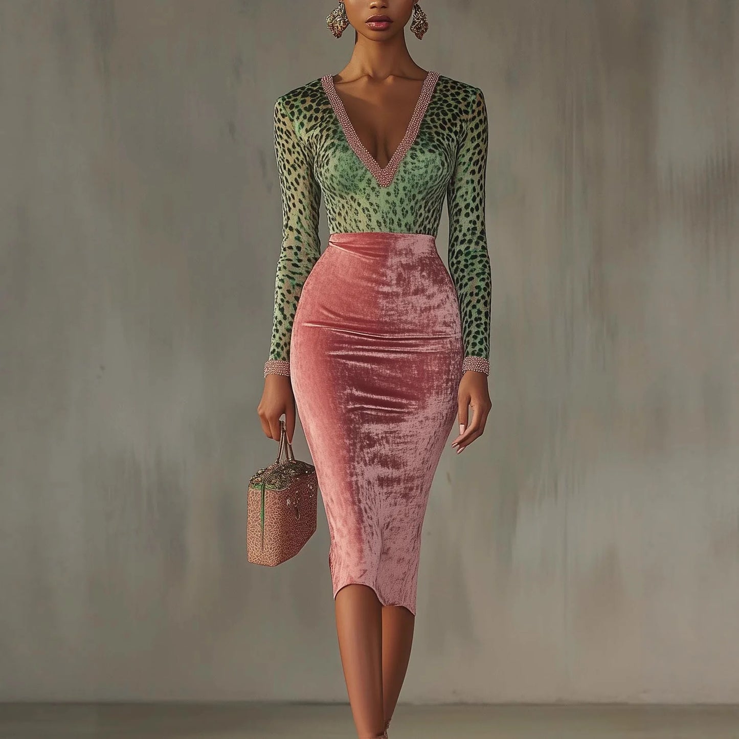 Women Sexy Leopard Print Slim Long Dress Autumn Long Sleeve Deep V-neck Bodycon Maxi Dresses