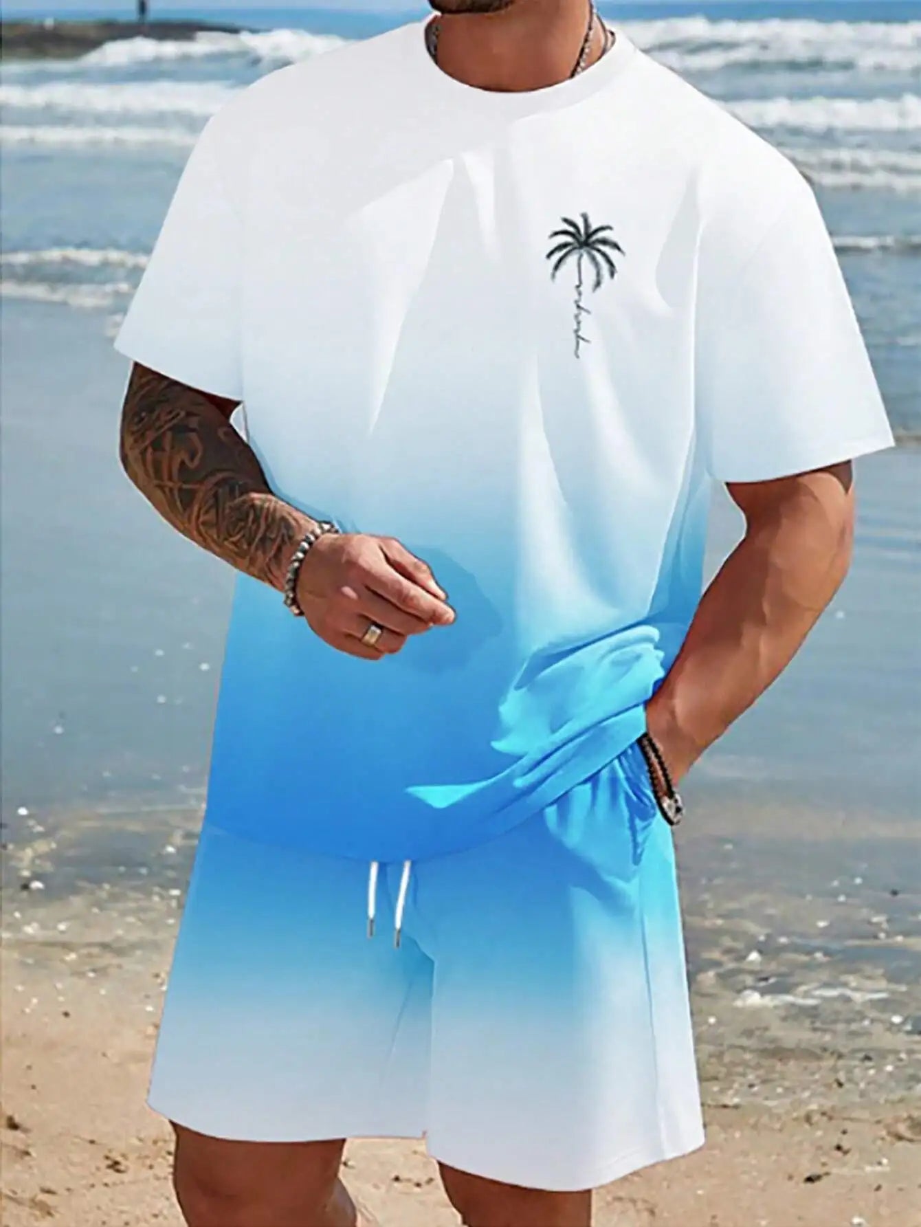Soft and comfortable Beach Short Sleeved Shirt with Casual Short Set