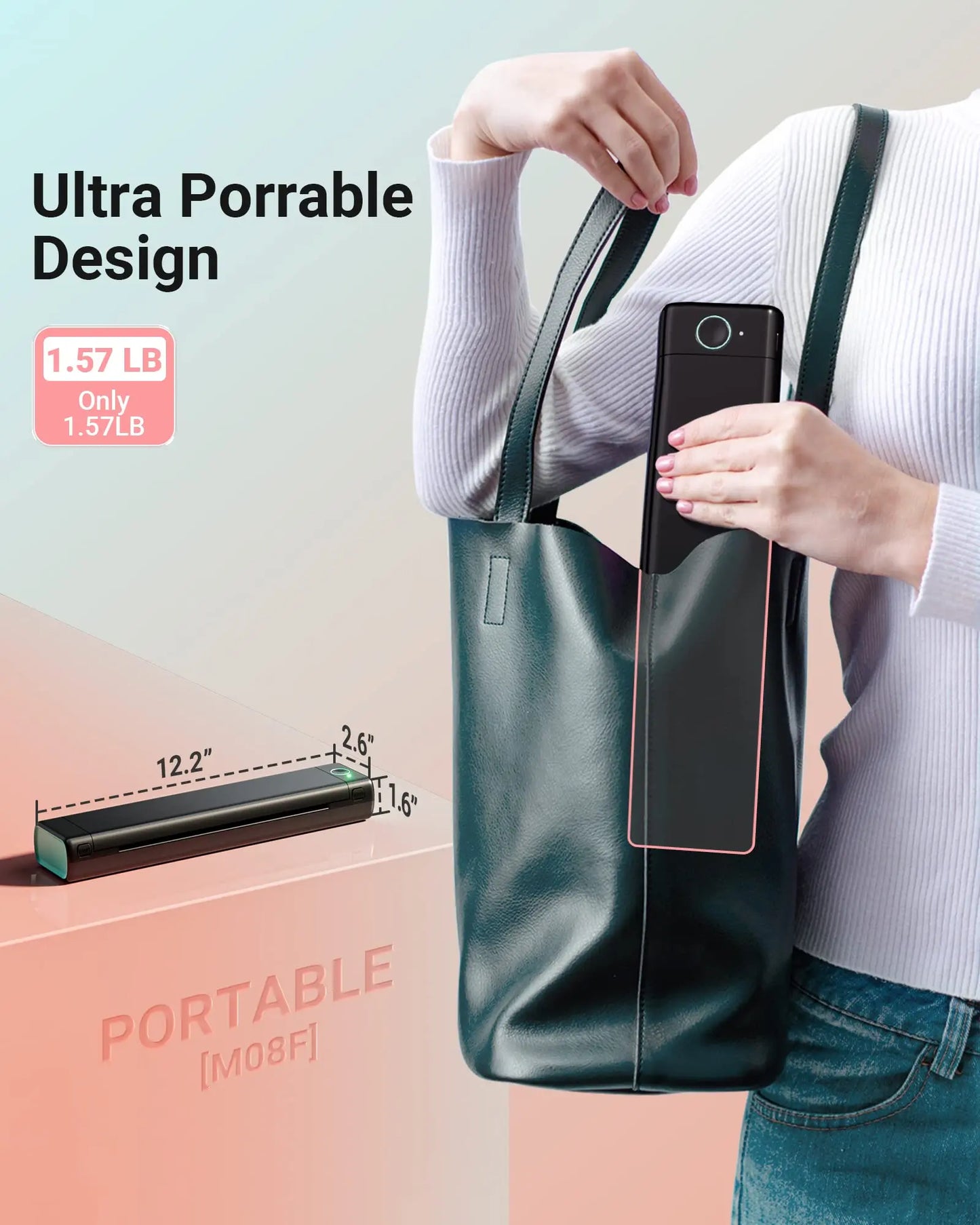 M08F Portable Phone Travel Home Wireless Thermal Printer Bluetooth Use A4 Mobile Printer for Laptops Inkless