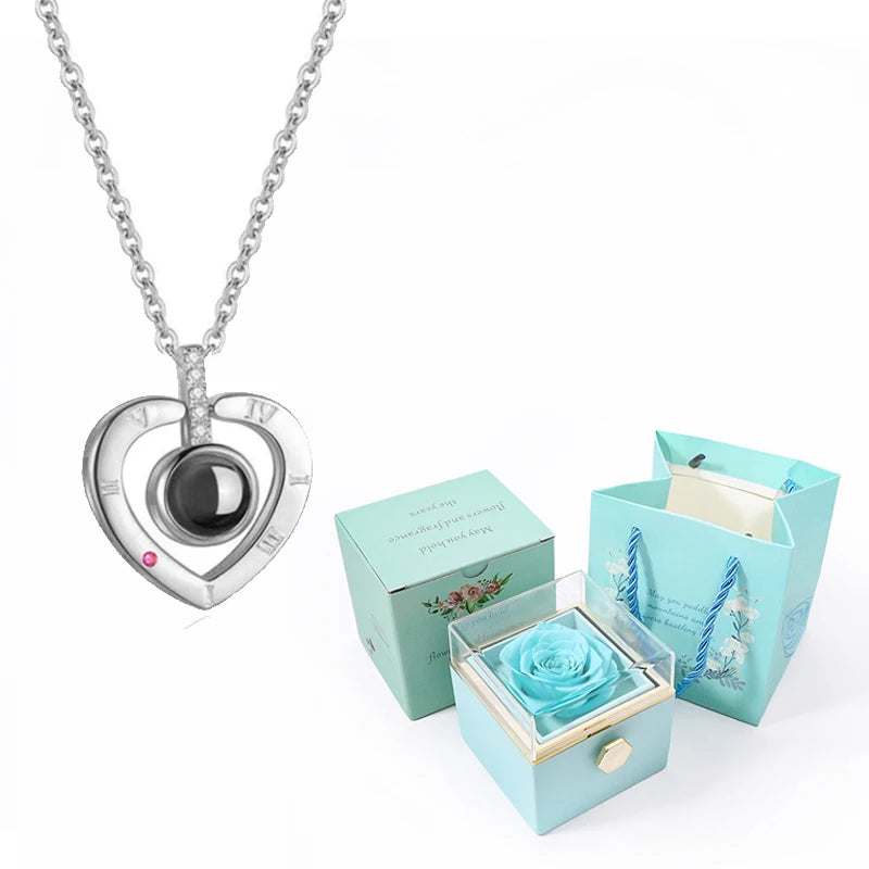 I Love You Projection Necklace With Rotating Rose