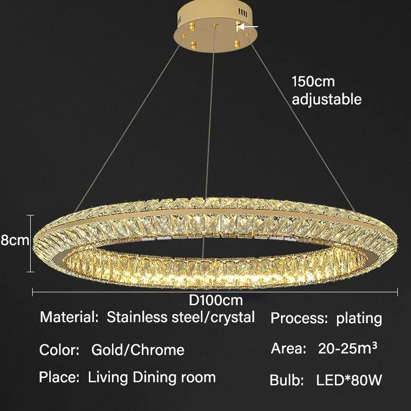 Luxury Crystal LED Pendant Indoor Chandelier Light Villa Living Dining Room Bedroom Hotel