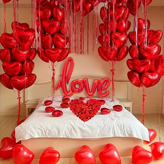 407pcs red "love" letter balloon set, 18-inch heart-shaped balloon rose petals