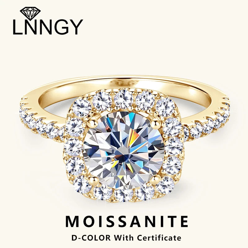 Lnngy 8mm 2ct Moissanite Halo Ring Certified 925 Sterling Silver Engagement Rings For Women Girls Wedding Party Jewelry Gift