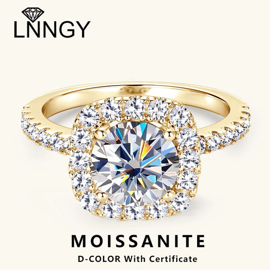 Lnngy 8mm 2ct Moissanite Halo Ring Certified 925 Sterling Silver Engagement Rings For Women Girls Wedding Party Jewelry Gift
