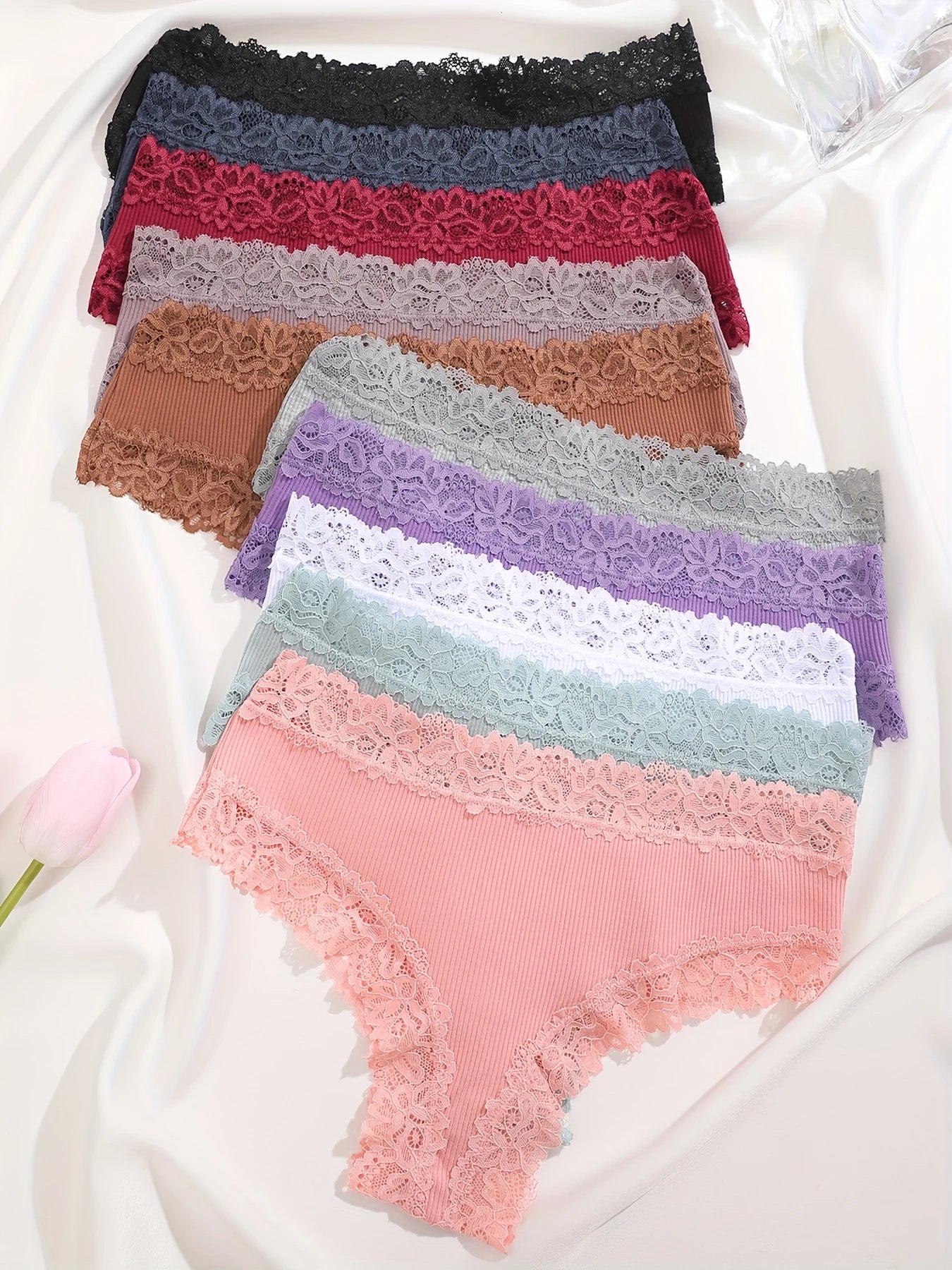 10PCS/Set Women Lace Cotton Panties Sexy Low-Waist