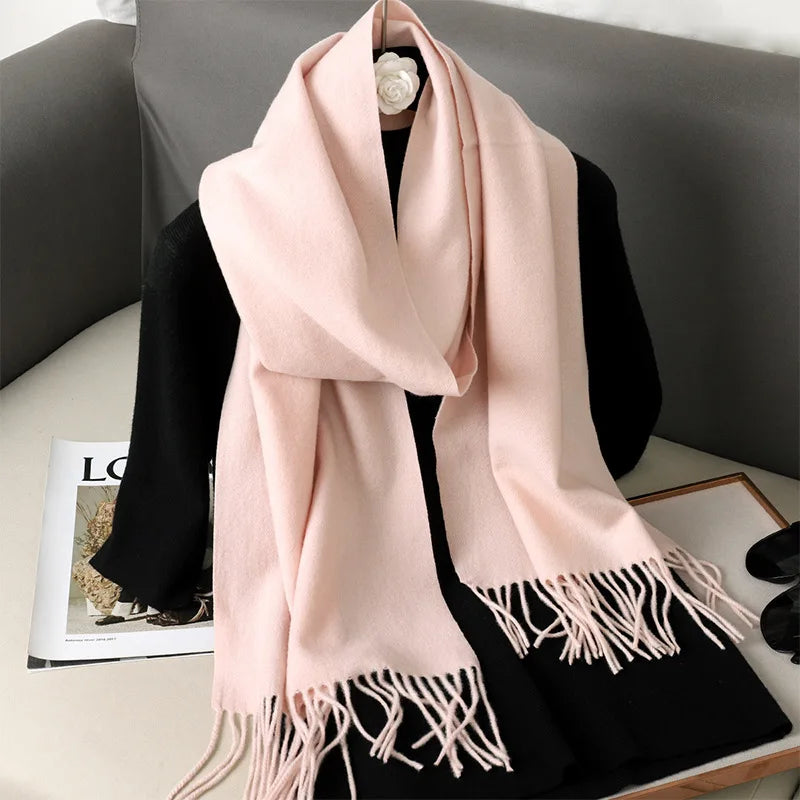 Color Solid Women Winter Scarf Warm Thicken Cashmere Shawl