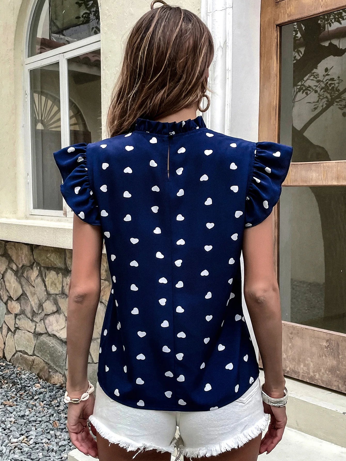 Fashion Chiffon Print Women's Shirt Ruffle Short Sleeve
