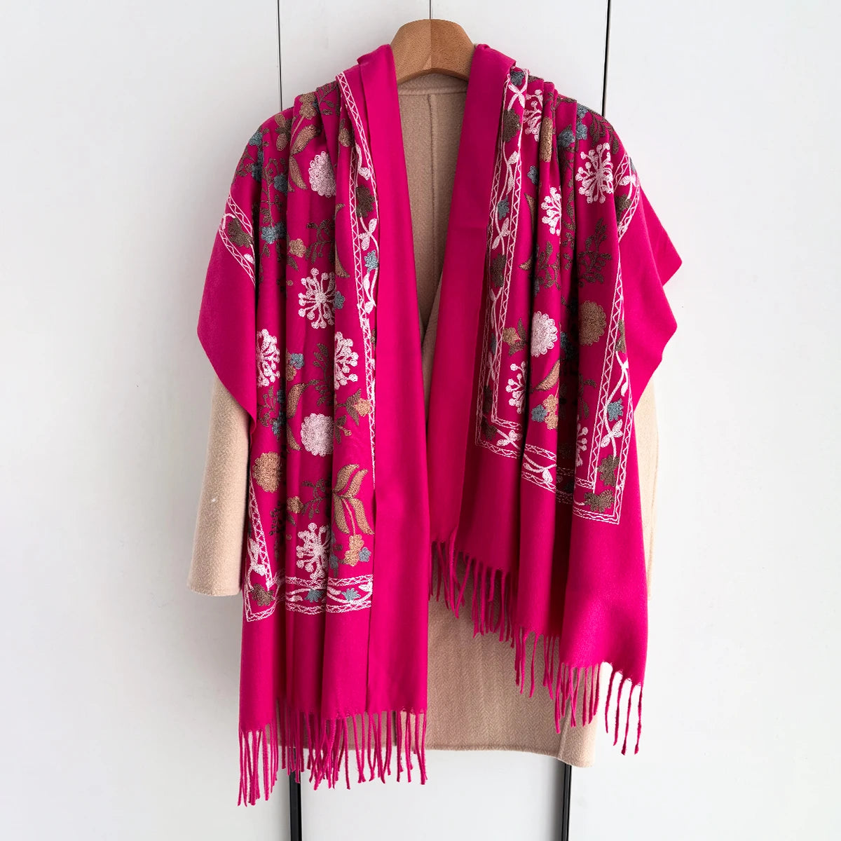 Many Colors Floral Warm Scarf For Women 70*210cm Luxury Faux Cashmere Shawl Winter Thick Pashmina Tassels Poncho Elegant Wrap