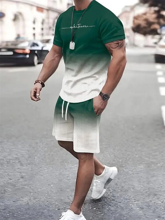 Men's Summer Outfit  Short Sleeve T Shirt & Short Set 2 Piece Sportwear 3D Printed