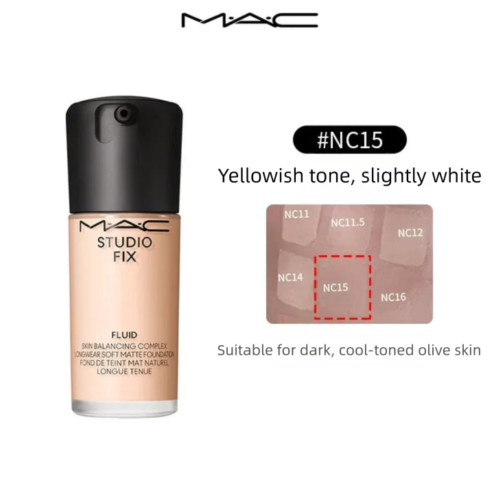 MAC Studio Fix Fluid 30ml - 24HR Matte Finish, Oil Control, Full Coverage Make Up Foundation (Shades: N12/NC12/NC15/N18)
