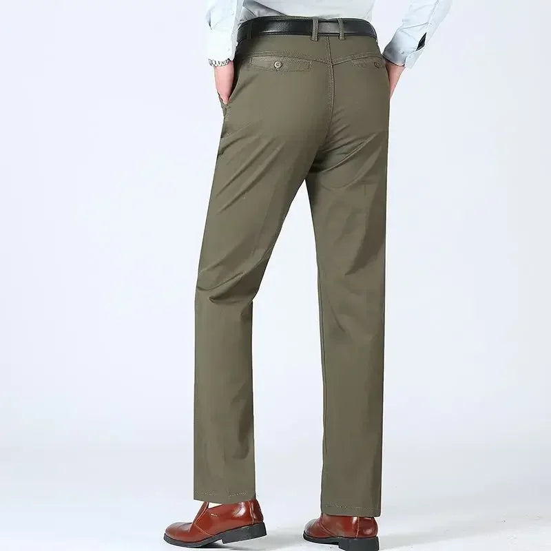 Summer Thin Cotton Men's Pants High Waist Straight Loose