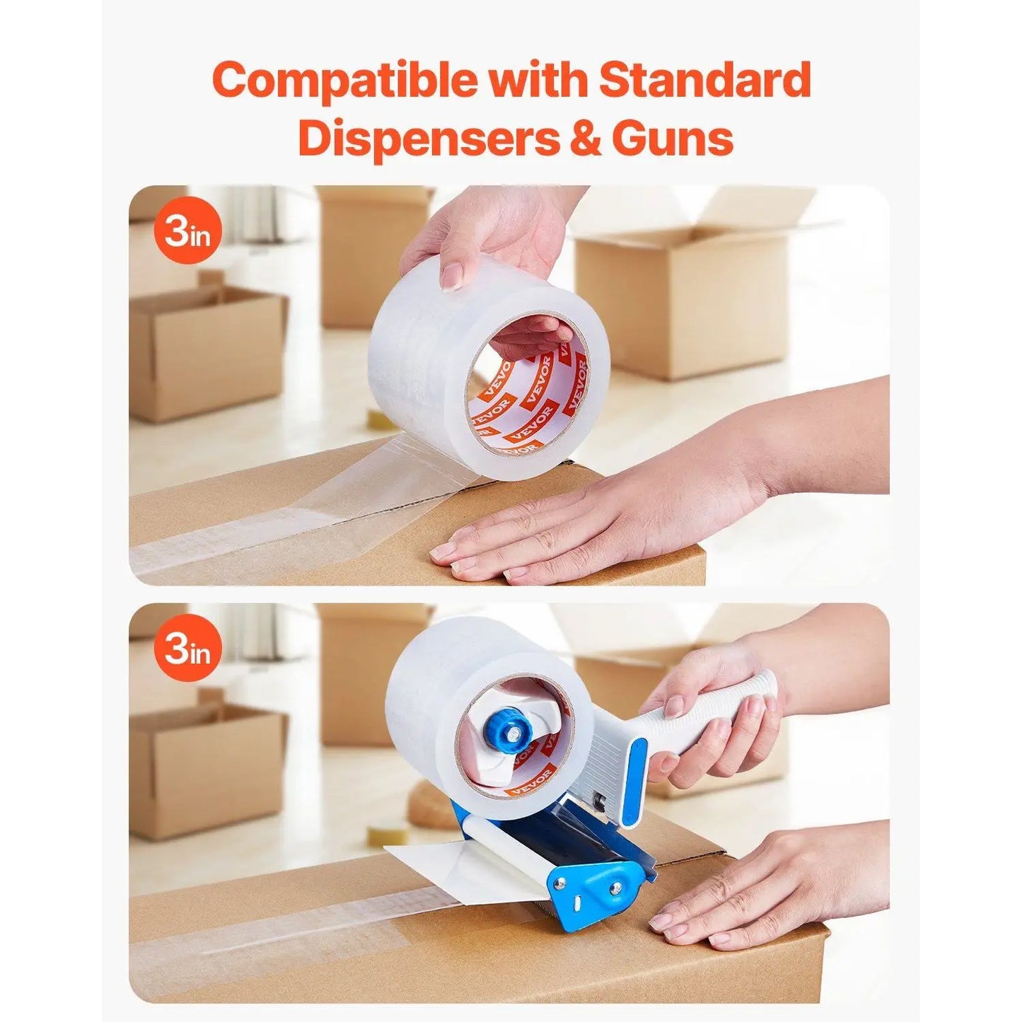 Clear Heavy-Duty 3-Inch Core Packing Tape 6 Rolls No Dispensers 2.7 Mil Thick Designed for Packaging