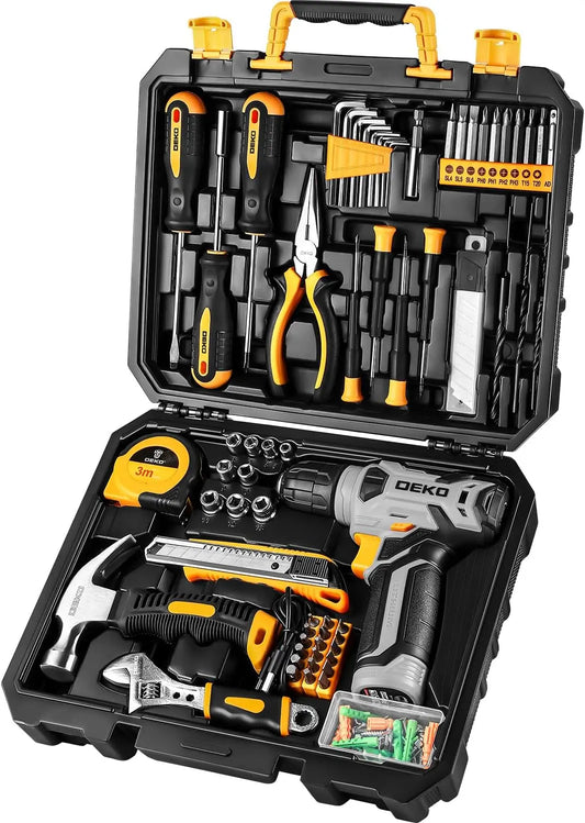 126 Piece Power Tool Combo Kits with 8V Cordless Drill, 10MM 3/8'' Keyless Chuck, Professional Household Home Tool Kit Set