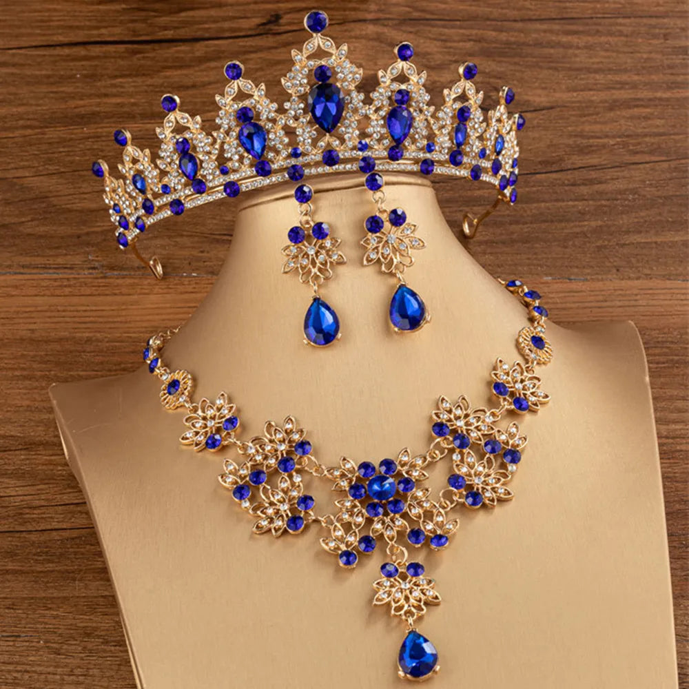 Baroque Bridal Crown Crystal Tiara & Necklace Earrings Jewelry Sets