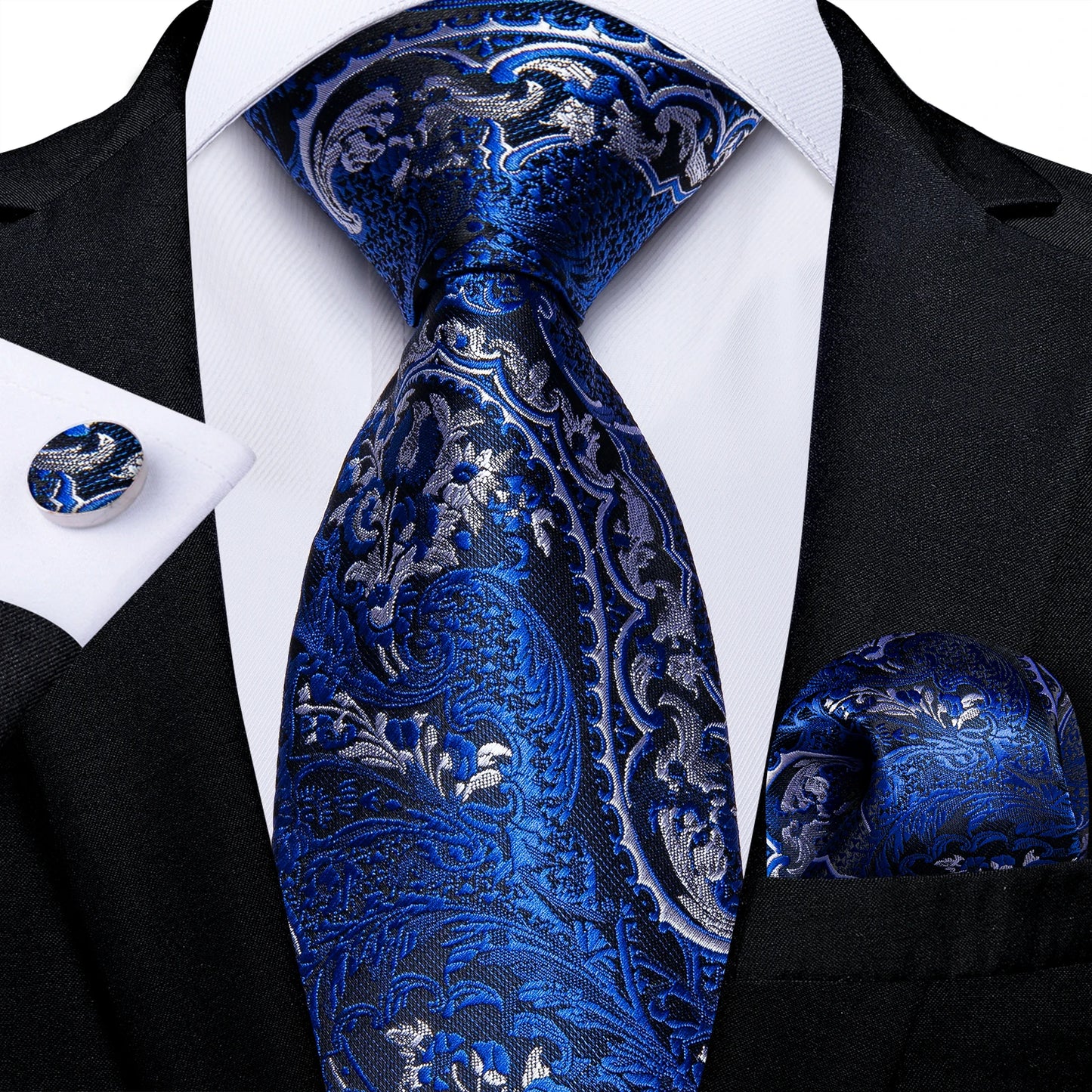 New Classic 100% Silk Men's Ties 8cm Blue Plaid Dot Striped Business Necktie Handkerchief Wedding Party Tie Set