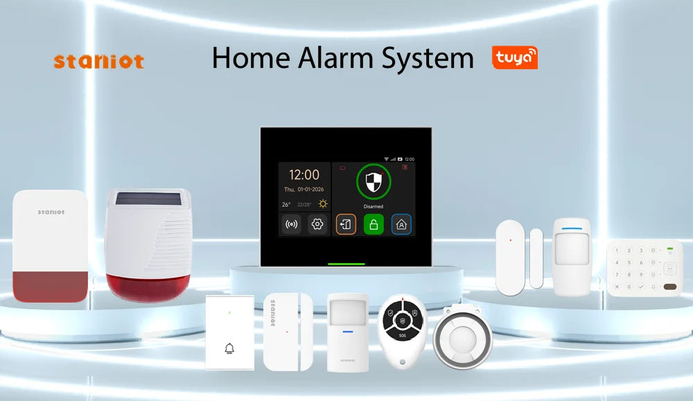 Staniot Wireless WiFi 4G Smart Tuya Security Alarms for Home with 5 Years Door Window Sensor Burglar System Kits Work with Alexa
