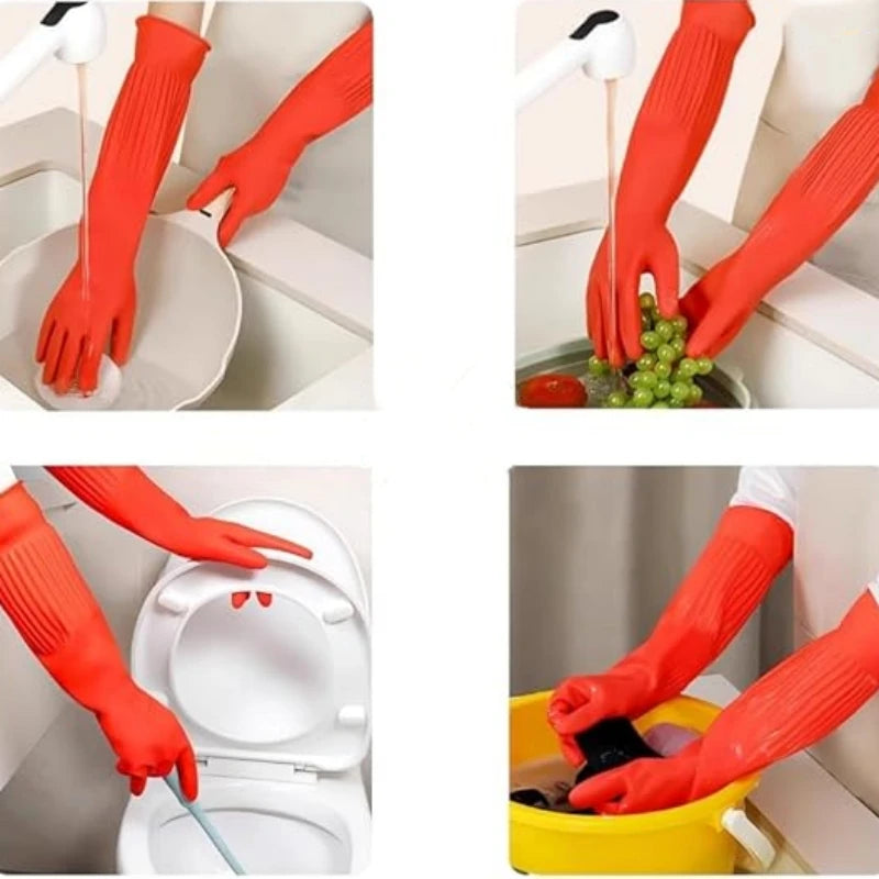 45CM Extra-Long Rubber Cleaning Gloves Non-Slip Reuseable Kitchen Washing Tools for Household Bathroom Dishwashing Latex Gloves