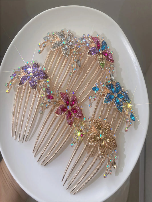 Multi-color Luxury Rhinestone Hairpin Flower Leaf Comb Women Wedding Elegant Hair Accessories