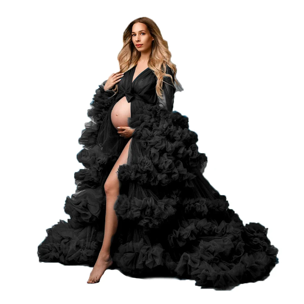 Maternity Dresses for Photoshoot Puffy Tulle Women Robe Long Sleeve Maxi Gown Wedding Anniversary Pregnancy Sleepwear Nightwear