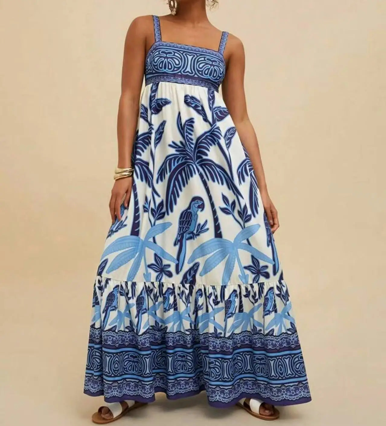 Women's Elegant Print Summer Dress Spaghetti Strap Vacation Party Dress
