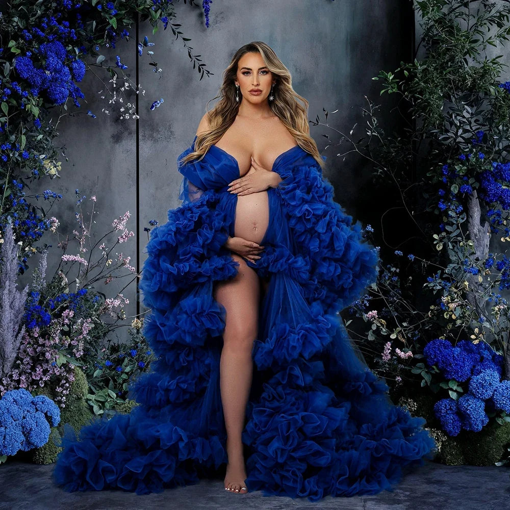 Maternity Dresses for Photoshoot Puffy Tulle Women Robe Long Sleeve Maxi Gown Wedding Anniversary Pregnancy Sleepwear Nightwear