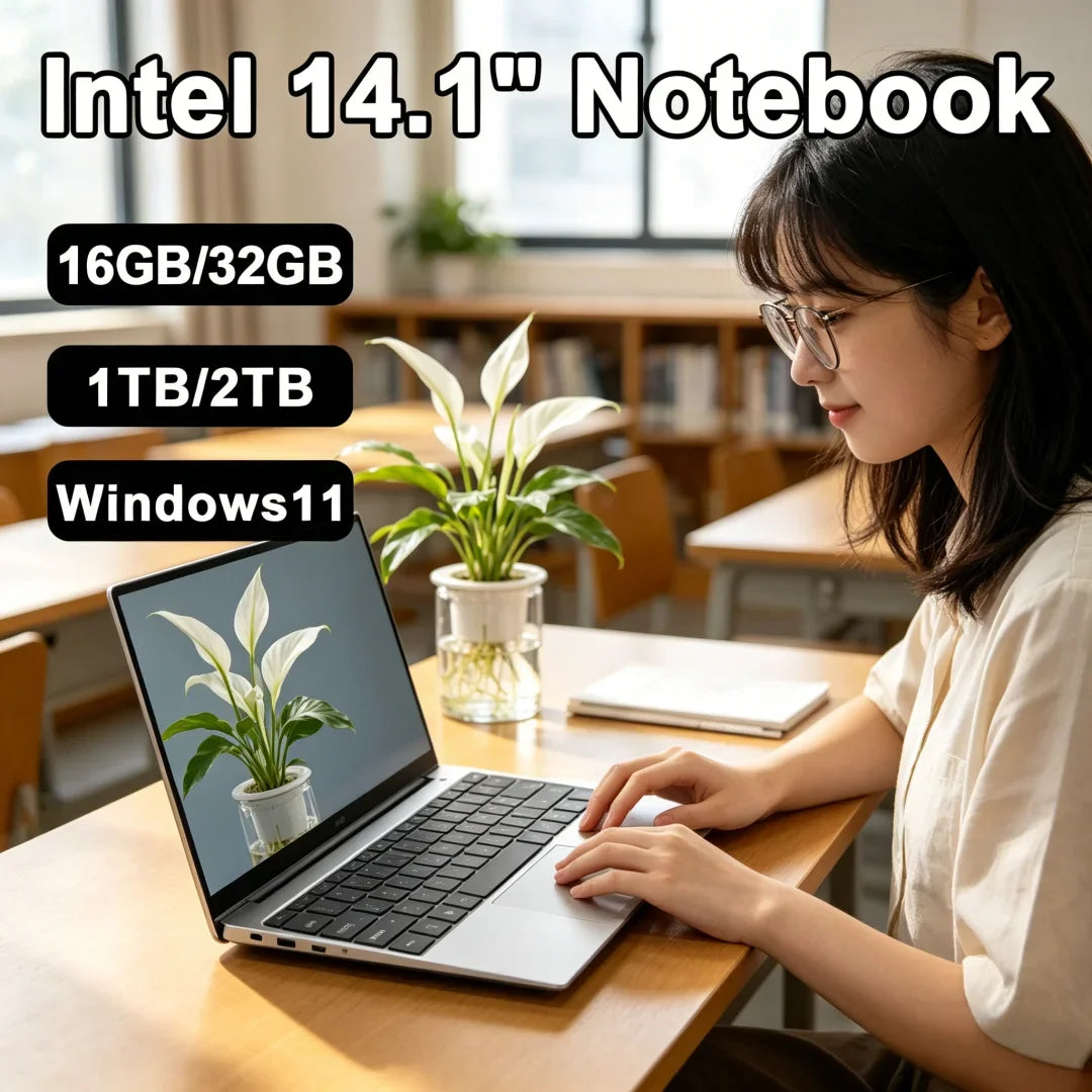 14.1 Inch FHD Ultra Thin Laptop Intel N3700/4405U Win11 DDR4 16GB/32GB RAM 2TB SSD Portable Business Office Notebook PC