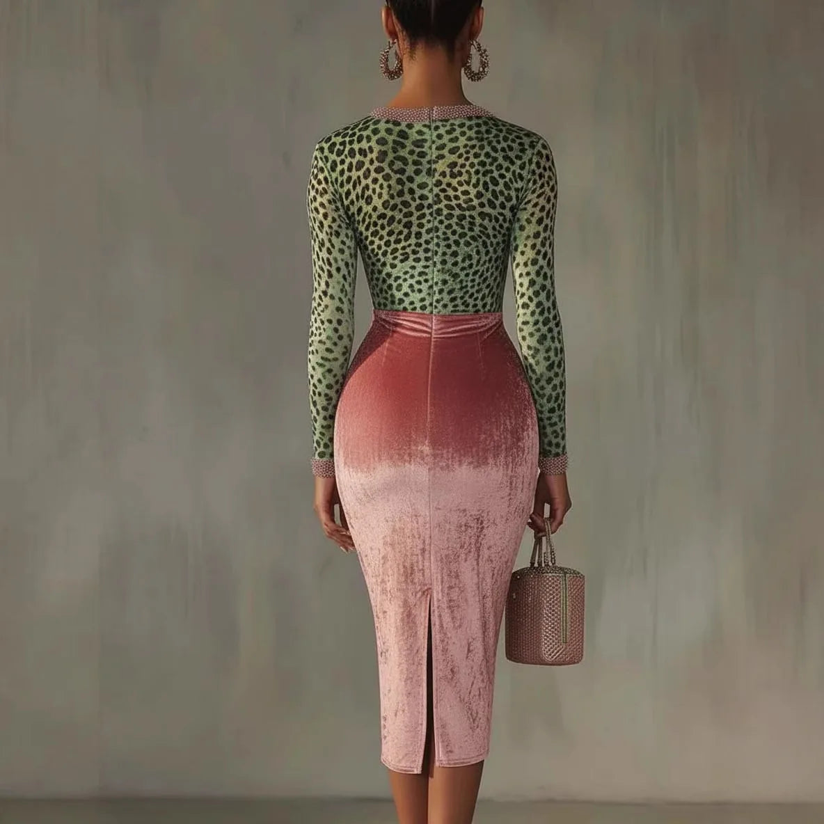 Women Sexy Leopard Print Slim Long Dress Autumn Long Sleeve Deep V-neck Bodycon Maxi Dresses