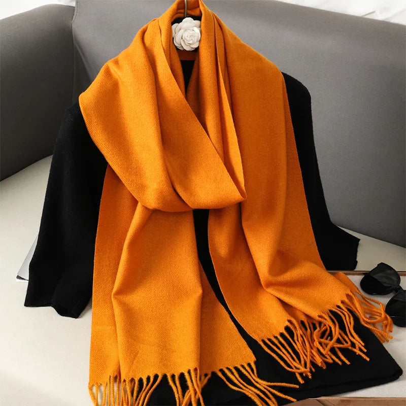 Color Solid Women Winter Scarf Warm Thicken Cashmere Shawl