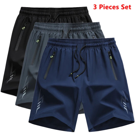 3 Pieces Men's Running Shorts Sports Gym Quick Dry Workout Training Fitness Jogging Short Pants